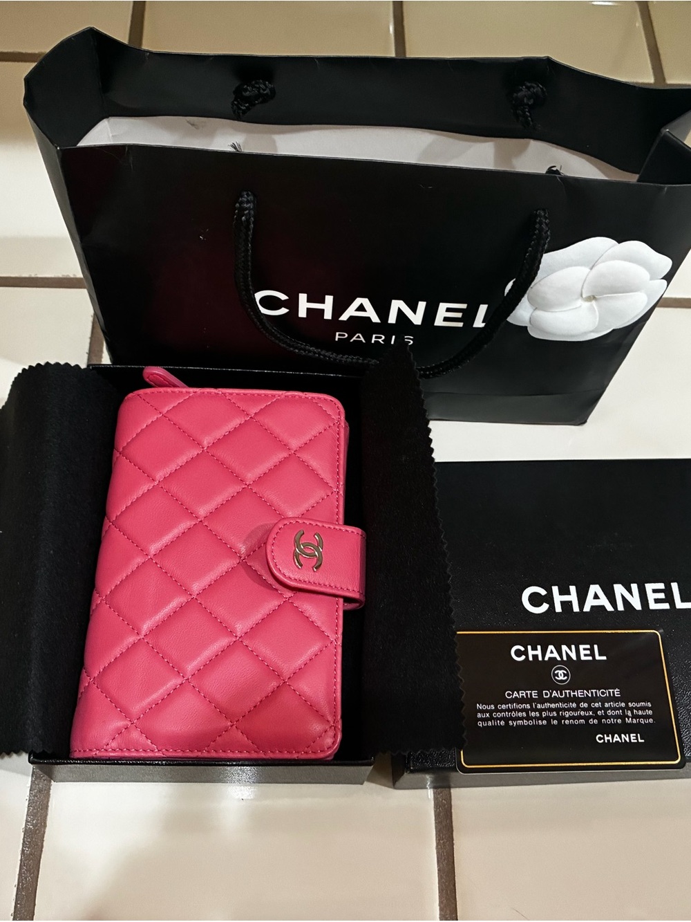 Authentic CHANEL Pink Quilted Lambskin Long Wallet Silver CC Never Used